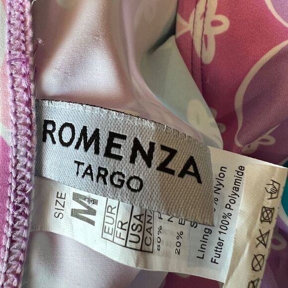 Romenza One Piece Swimsuit Adorable Pastel Color Stripes with Bow Print Size - Picture 3 of 13